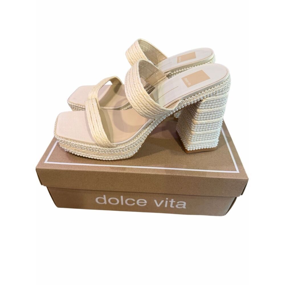 NWT Dolce Vita Alani Faux Pearl Platform Sandal- 9 M, VANILLA RAFFIA